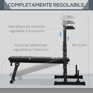 Banc de musculation pliable HOMCOM avec 8 hauteurs réglables et support d'haltères en acier et PU, 140x73x98-122 cm, noir - Product Image 5