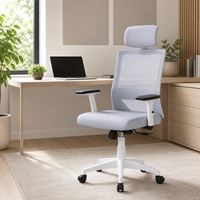 Chaise de bureau en maille à cadre blanc avec appui-tête et verrouillage d'inclinaison pour bureaux à domicile, postes de travail et salles d'étude