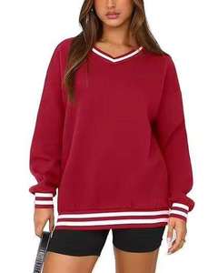 <b>Women</b> Autumn Winter <b>V</b>-<b>Neck</b> Embroidered Custom Printed Fleece Front Logo Hoodie 100% Cotton Long Sleeve Casual Lightweight Knit - Product Image 3