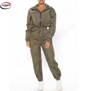 Chándal de 2 piezas con logotipo personalizado para mujer, cortavientos ligero con cremallera completa y Sudadera con capucha, conjunto de Jogger de talla grande, estampado transpirable - Product Image 1