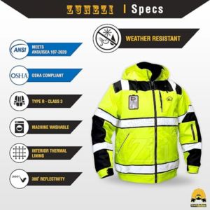 Chaqueta de Trabajo de Alta Visibilidad para Hombre, con Recubrimiento de PU 300D, para Invierno, Transpirable, ANSI Clase 1, EN ISO 20471 Clase 2 - Product Image 5