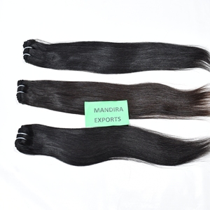 100% máquina de doble trama natural suave recto paquetes sin procesar color negro virgen indio templo extensiones de cabello humano - Product Image 1