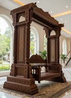 Balançoire en teck de luxe, style palais, traditionnelle indienne, sculptée à la main, en bois de teck de Birmanie, pour la décoration intérieure.