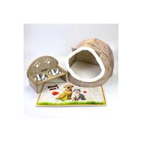 Alas Bey Lit pour chat et chien en feutre avec 2 bols, ensemble de tapis pour bols d'eau et de nourriture, diamètre 34 cm, hauteur 12 cm, taille unique, Turquie