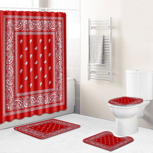 Psychedelic Print <b>Bathroom</b> Rug <b>Set</b> Shower Curtain Toilet Cover Bath <b>Mat</b> 4 Piece <b>Set</b> - Product Image 3