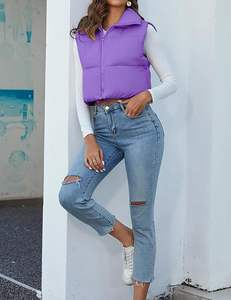 Automne hiver décontracté femmes laine Zip Crop sans manches veste nouveau Style de rue rembourré gilet avec bouffant col montant hommes veste - Product Image 5