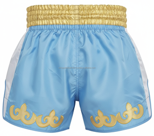 Shorts de boxe pour hommes en satin brodé 3D, imprimé en sérigraphie, 220g, durables, respirants, en polyester, pour entraînement de Muay Thai, Vivouge - Product Image 2