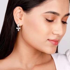 ต่างหูเม็ดเดี่ยวดอกไอริสสีเงินเซอร์คอนชุบทองโรสโกลด์ลวดลายเรขาคณิตน่ารักสำหรับงานแต่งงานของขวัญงานหมั้น - Product Image 4