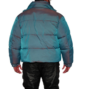 Chaquetas acolchadas de ganso estilo callejero para hombre de invierno 2025, logotipo bordado acolchado, tela brillante, cremallera, cuello levantado con mosca, venta al por mayor - Product Image 4