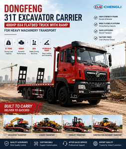 รถบรรทุกตีนตะขาบตงเฟิง 31 ตัน 400 แรงม้า 8x4 พร้อมทางลาดไฮดรอลิกสำหรับขนส่งเครื่องจักรหนัก ราคาโรงงาน - Product Image 1