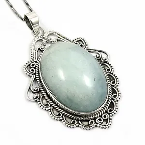 Conception impressionnante 925 argent Sterling naturel aigue-marine pierre précieuse forme ovale Artisan Look pendentif bijoux faits à la main fournisseur en vrac - Product Image 1