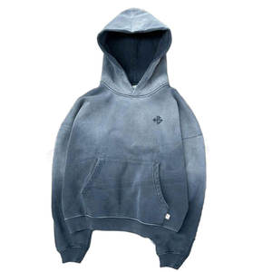 100% coton lavé à l'acide hommes à capuche Vintage en détresse Boxy Fit pull 500Gsm blanc français éponge surdimensionné à capuche - Product Image 4