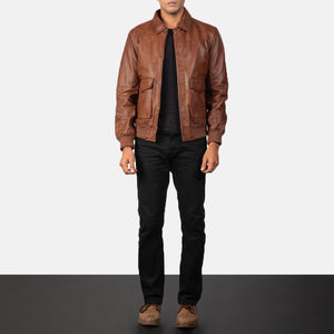 2025 veste en cuir véritable pour hommes de style dernier cri OEM vêtements d'hiver sans col marron - Product Image 2
