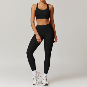 Nouveauté : Ensemble de vêtements de sport pour femmes, soutien-gorge de sport sexy et leggings, haute élasticité, yoga, taille élastique unie - Product Image 6