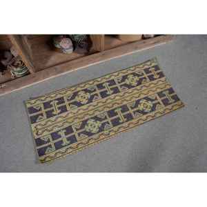 Traditional <b>Purple</b> Green Wool <b>Rug</b> 1.5 X 3.5 ft Vintage Turkish Aubusson Design Patchwork Pattern Living Room Carpet Latex - Product Image 5