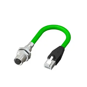 M12 듀얼 A 코드 암 후면 패널 마운트 8 핀-RJ45 Cat6A PVC 녹색 케이블 커넥터