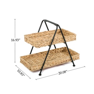Plateau durable en jacinthe d'eau à 2 niveaux avec poignée en métal, panier de rangement 2 supports, plateau de service de haute qualité en gros Vietnam - Product Image 1