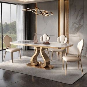 Juego de Mesa de Comedor Rectangular de Acero Inoxidable de Estilo Europeo Moderno y Lujo Ligero para Hoteles, Apartamentos y Restaurantes - Product Image 2