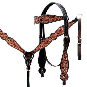 Exclusivo mejor calidad de cuero de vaca Headstall pecho Collar Set tallado a mano de acero inoxidable accesorio al por mayor fabricante - Product Image 1