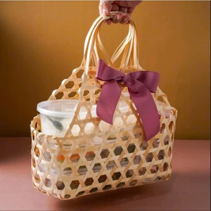 Cestas de almacenamiento de bambú con patrón de flores, cesta de almacenamiento de frutas con colorido, ideal para regalos y uso decorativo - Product Image 5