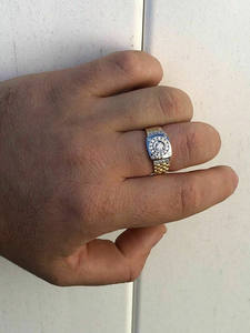 Anillo de diamante de moissanita Chapado en dos tonos de oro amarillo y Plata de Ley de 18 quilates para hombre, banda flexible para boda o regalo - Product Image 3