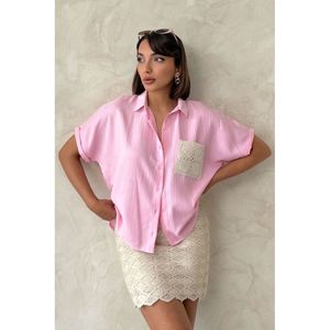 <b>Applique</b> Pocketed Linen Wholesale Shirts - [object Object] - Product Image 1