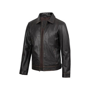 Leather Jacket Biker <b>Distressed</b> Leather <b>Top</b> Quality Material Plus Size Men's Jackets - Product Image 1
