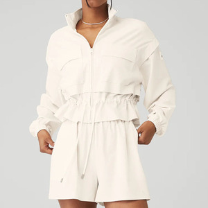 Veste coupe-vent légère à cordon de serrage en polyester et élasthanne ample de style streetwear pour femmes, veste décontractée à fermeture éclair - Product Image 5