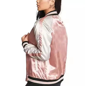 Veste bomber varsity pour femme de qualité supérieure, poches personnalisées, satin brun teint, toile, manches longues, respirante, écologique, séchage rapide - Product Image 3