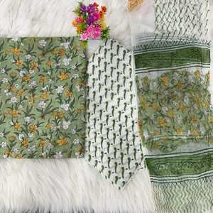 Vêtements indiens et pakistanais en gros, vêtements pour femmes indiennes, tissu pour costume, coton non cousu, robe en coton, costume en coton avec dupatta en mousseline - Product Image 3