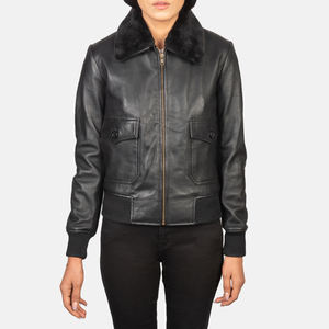 <b>Women</b> Leather <b>Jacket</b> Slim Fit High Quality Custom Design <b>Zip</b> <b>up</b> <b>Women</b> Leather <b>Jacket</b> With Real Sheep Fur Collar - Product Image 1