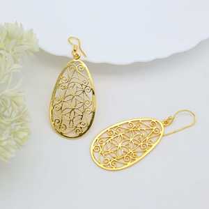 ต่างหูทองเหลืองลายฉลุสำหรับผู้หญิง ชุบทอง 18k สไตล์โบโฮ ขายส่ง - Product Image 5