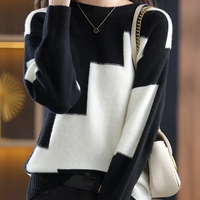 Pull-over décontracté pour femme en acrylique thermique à col rond, manches longues, coupe ample, avec appliques et boutons, pour le printemps et l'automne