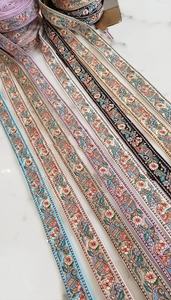 Por encargo 100% algodón Organza máquina bordada cintas cordones vestidos de novia red varios diseños colores borde rizado - Product Image 3