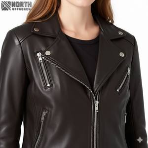 Veste de moto en cuir véritable pour femmes, logo Oem personnalisé de haute qualité, taille Xl, fourrure, quantité minimale de commande bas, fourniture en gros sur mesure, nouveauté - Product Image 3