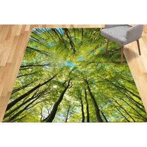 Alfombra con Diseño de Bosque: Alfombra Estampada con Paisaje de Ramas de Árboles Verdes, con Pelo Suave - Product Image 4