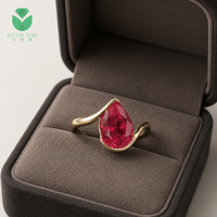 Anillo de compromiso y boda clásico para mujer, con diamante rojo de fantasía talla pera cultivado en laboratorio, en oro amarillo de 14K/18K, certificado IGI