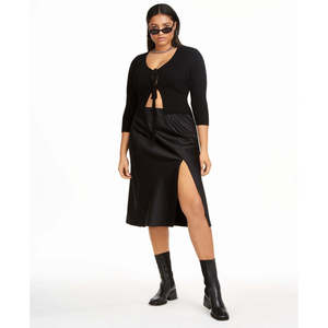Cardigan Nero con Laccio Frontale Taglia 1X Plus Size da Donna di Danielle Bernstein - Product Image 1