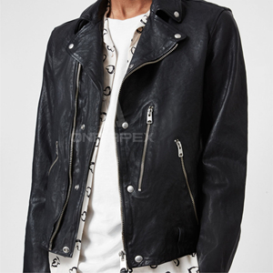 Veste de motard de rue haute personnalisable pour hommes en noir col rabattu en cuir véritable moto à la mode Streetwear - Product Image 5