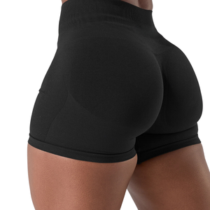 Shorts de sport pour femmes, noirs, sans couture, taille mi-haute, extensibles, compression, entraînement, fitness, shorts de mise en forme, shorts d'entraînement - Product Image 5