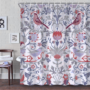 Cortina de ducha de doble capa sin gancho | Impresión personalizada botánica floral con forro a presión impermeable OEM al por mayor - Product Image 2