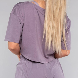INDEX APPAREL Women's Gray Crop <b>Top</b> T-Shirt O-Neck Short Sleeve Loose Fit Solid Color Casual Spring Summer Wear - Product Image 5