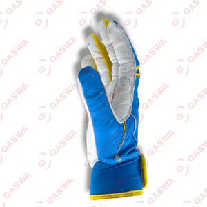Gants de frappeur de baseball en cuir bleu et jaune de bonne qualité Couleur personnalisée et logo Manchette courte Gants de frappeur de baseball antidérapants - Product Image 3