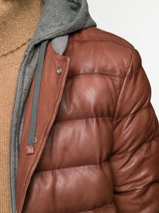 Chaqueta de Cuero 2026 con Capucha Marrón para Hombre, Chaqueta de Cuero de Oveja Personalizada para Hombre, Chaqueta de Cuero Acolchada - Product Image 4