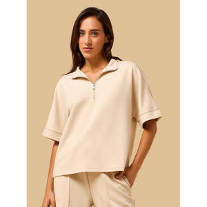 Pull décontracté pour femme en maille écologique d'été, à demi-zip, épaules tombantes, coupe décontractée, manches longues, vêtement de loisirs OEM - Product Image 1