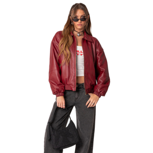 แจ็คเก็ตหนังเทียม Halley edikted, แจ็คเก็ตหนังแท้คอพับลงสีน้ำตาล - Product Image 4