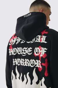 Conjunto Deportivo Negro Holgado con Estampado de Esqueleto, Sudadera con Capucha 100% Algodón y Pantalones Acampanados, Estilo Halloween - Product Image 3