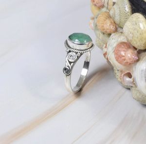 <b>Emerald</b> 925 Sterling <b>Silver</b> Bezel Setting Bohemian <b>Ring</b> Handmade Dainty Oval Cut Gemstone Classic Wedding Anniversary Party - Product Image 2