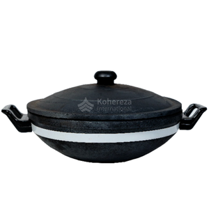 Kadai en argile fabriqué à la main avec fond incurvé à double poignée disponible en rouge et noir - Product Image 2