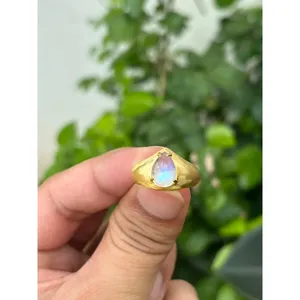 925 Silver Rainbow <b>Moonstone</b> <b>Ring</b> Dainty Geometric Gemstone Marquise Cut with Rhodium Plating Everyday Wear <b>Ring</b> - Product Image 1
